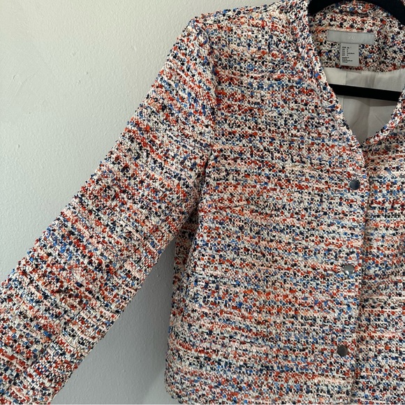 H&M Orange Multicolored Textured Weave Frayed Jacket Size 6 - Picture 6 of 11